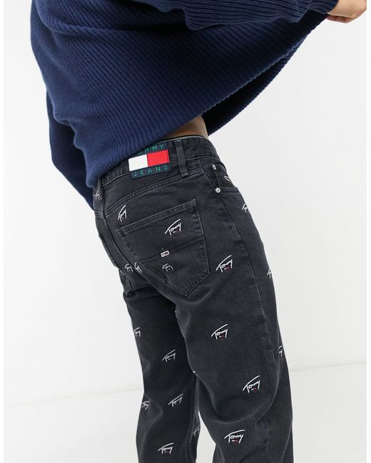 Centimeter baseball fusion Tommy Hilfiger Dad Straight Fit All Over Logo Jean in Black for Men | Lyst  UK