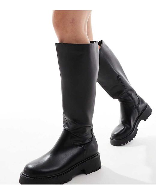London Rebel Black London Rebel Edith Wide Fit Chunky Knee High Boots