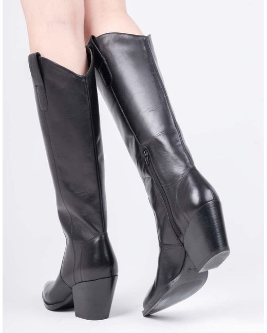 OFF THE HOOK Blue Austin Leather Pointed-Toe Knee-High Western Boots