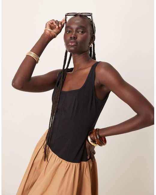 ASOS Natural Square Neck Hybrid Maxi Sundress With Asymmetric Dropped Waist