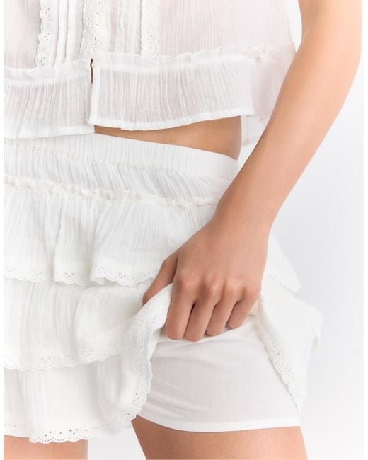Stradivarius White Ruffled Crinkle Skort