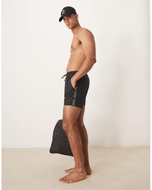 Calvin Klein Black Logo Taping Drawstring Swim Shorts for men