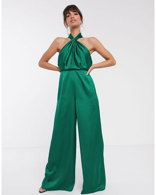 ASOS Green Ruched Halter Jumpsuit