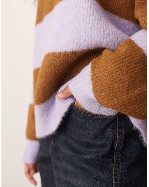 ARRANGE Brown Oversized Crew Neck Striped Knit Jumper