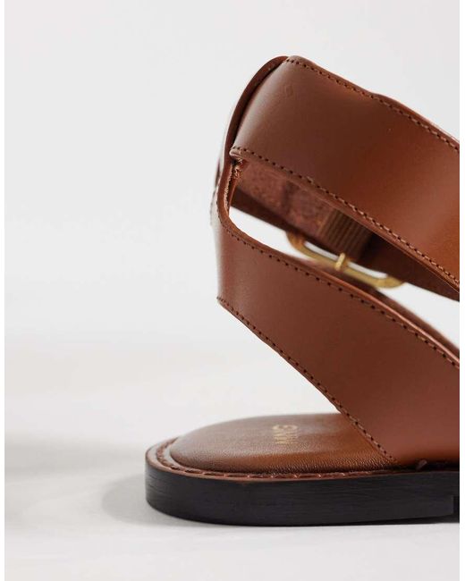 Mango Brown 100% Suede Leather Buckle Detail Flat Sandal