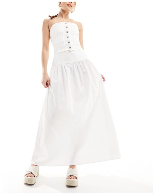 ASOS White Dropped Waist Cotton Poplin Maxi Skirt
