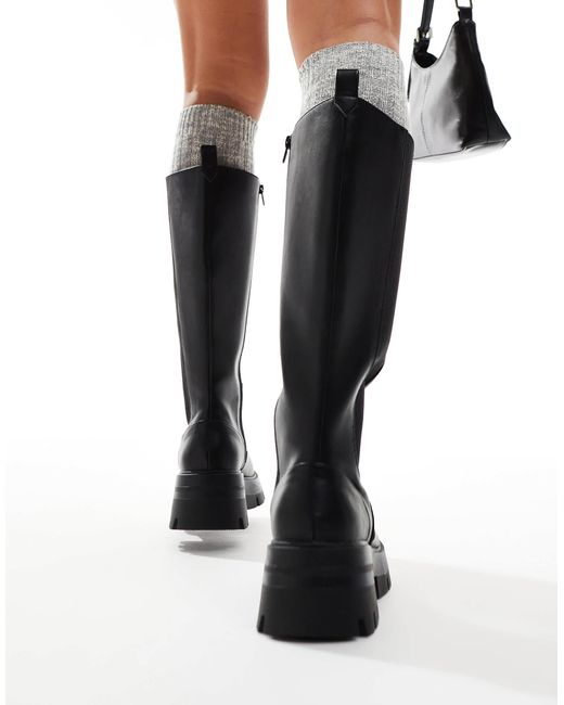 Public Desire Black Bryant Pull On Knee Boots
