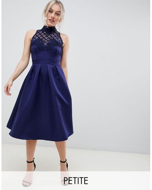 Little Mistress Lace High Neck Prom Dress With Floral Applique And Sequin  Detail-navy in Blue | Lyst Canada