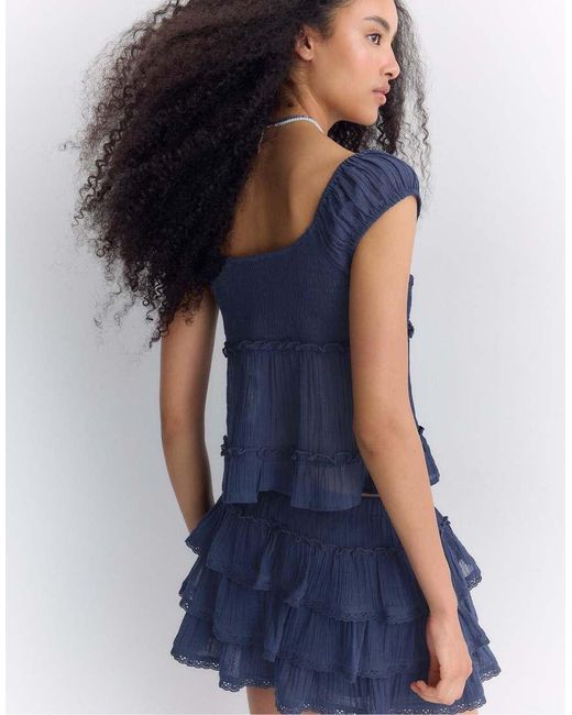 Stradivarius Blue Ruffled Crinkle Skort