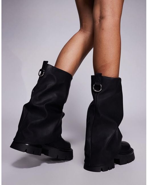 SIMMI Black Simmi London Wiz Foldover Chunky Low Ankle Boots