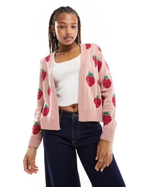 Miss Selfridge Red Strawberry Knitted Cardigan