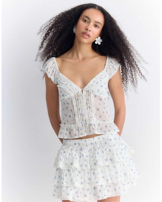 Stradivarius Gray Ruffled Crinkle Skort