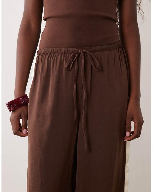 Wednesday's Girl Brown Side Stripe Satin Wide Leg Trouser
