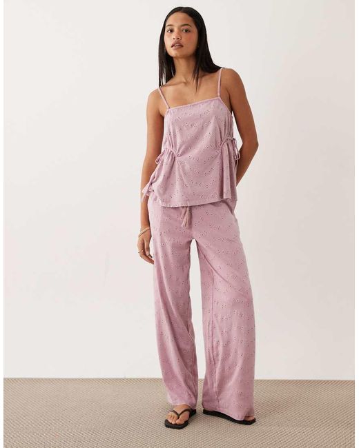 ASOS Purple Tie Side Pleat Detail Broderie Vest Co-ord