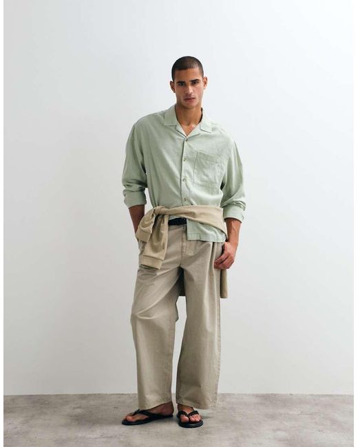 ASOS Gray Boxy Oversized Revere Linen Blend Shirt for men
