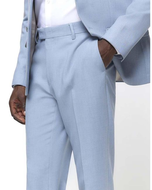 River Island Blue Textured Suit Trouser for men