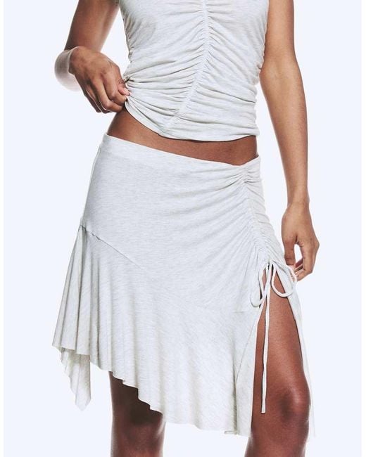Monki White Asymmetric Ruched Mini Skirt
