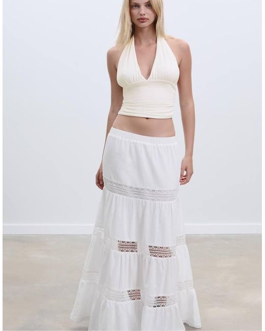 Stradivarius White Gathered Halter Top