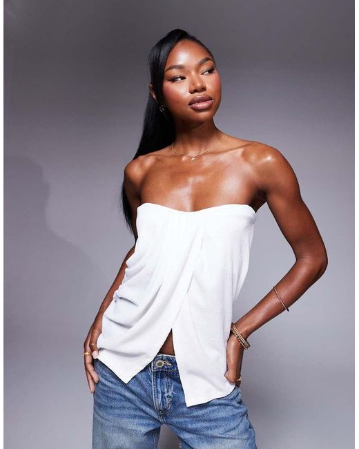 ASOS Bandeau Top Met Gedrapeerd Detail En Split Aan De Voorkant in het Blue