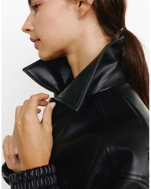 Pull&Bear Black Leather Effect Dad Jacket