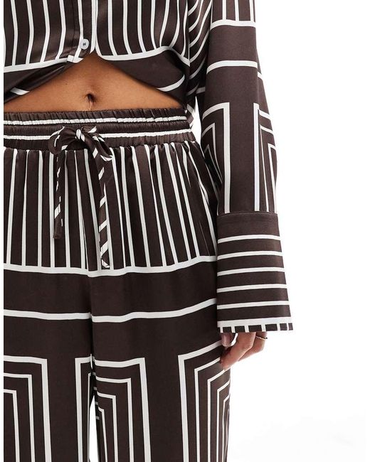 4th & Reckless Brown Satin Wide Leg Trousers Co-ord