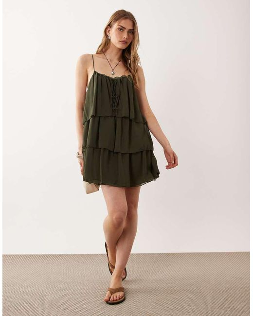 Mango Green Ruffle Mini Dress