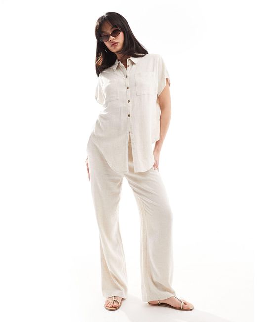 Pieces White Tie Front Linen Shirt Co-ord