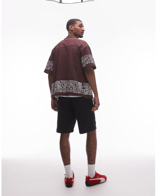 Pantalones Cortos Negros Estilo Bermudas De Tejido Texturizado De Topman de hombre de color Red