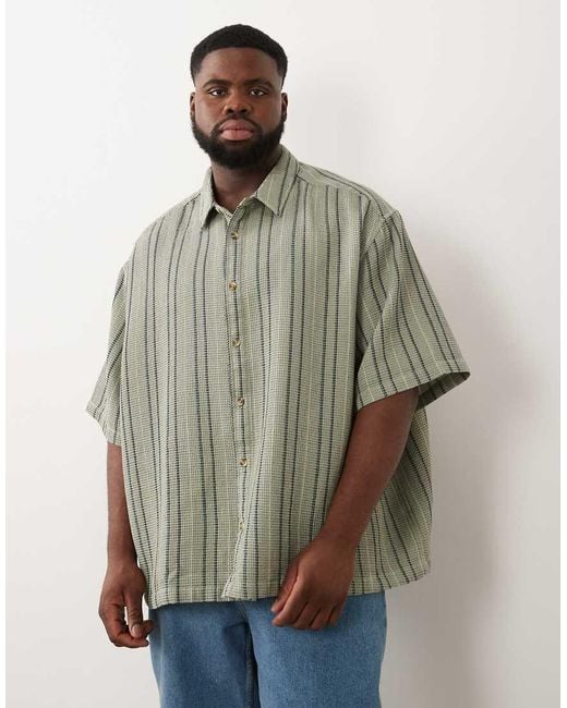 ASOS Gray Oversized Waffle Textured Stripe Shirt for men