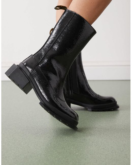 Dr. Martens Black Maybole Hi Crackle Patent Boot