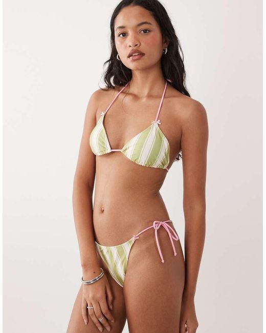 Brave Soul Green Tie Side Bikini Bottoms With Bow Detail