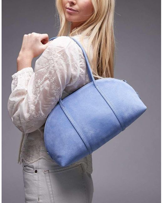 & Other Stories Blue Real Suede Two Handle Curve Shoulder Bag