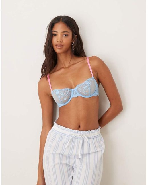 Dora Larsen Blue Manon Floral Lace Underwired Bra
