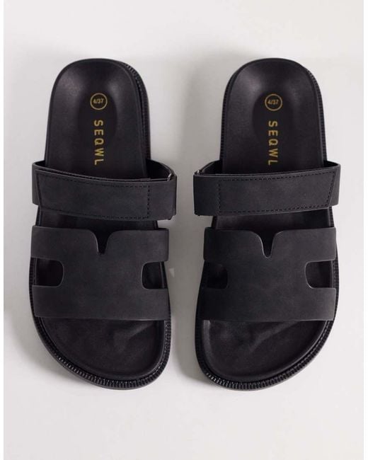 SEQWL Wide Fit Black Kidman Sandals With Straps