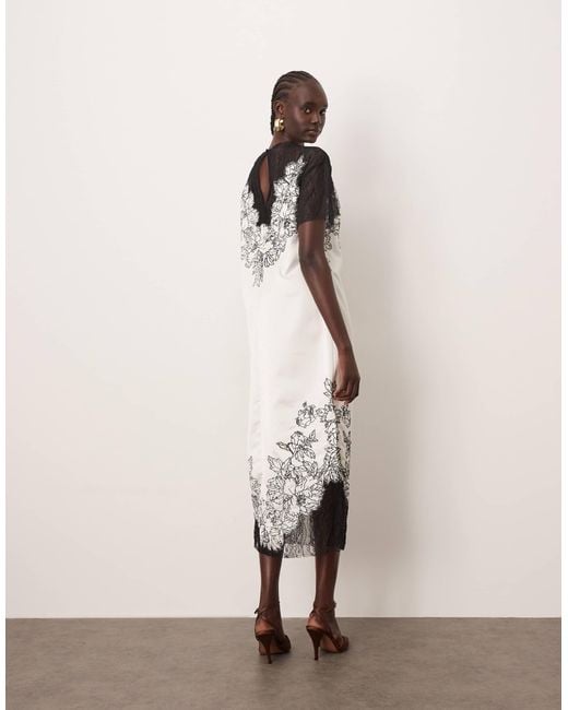 ARRANGE Natural – besticktes midi-säulenkleid aus satin