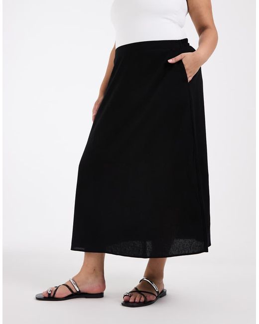 Vero Moda Black Linen Touch Midi Skirt