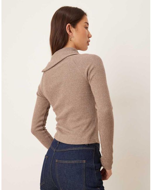 ASOS Blue Supersoft Brushed Rib Long Sleeve Top With Zip Detail