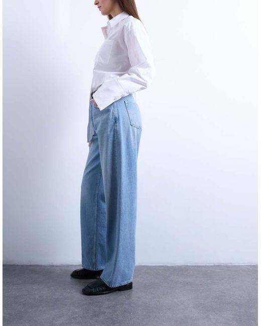 Topshop Hourglass Blue Mid Rise Loose Fit Straight Jean