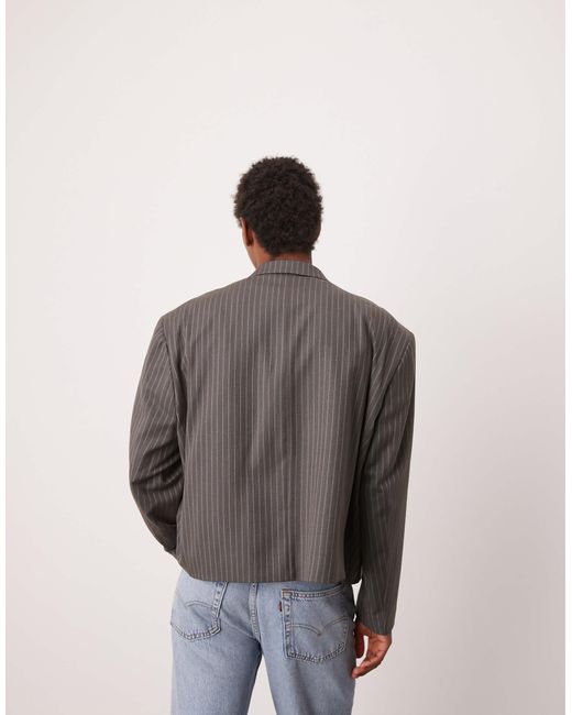 ASOS Gray Double Breasted Extreme Oversized Cropped Blazer for men