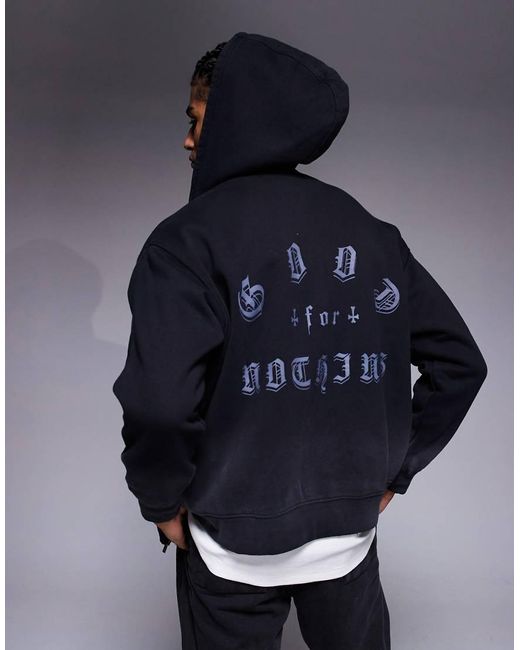 Felpa Con Cappuccio Oversize Nera Con Zip Ed Effetto Spray di Good For Nothing in Blue da Uomo
