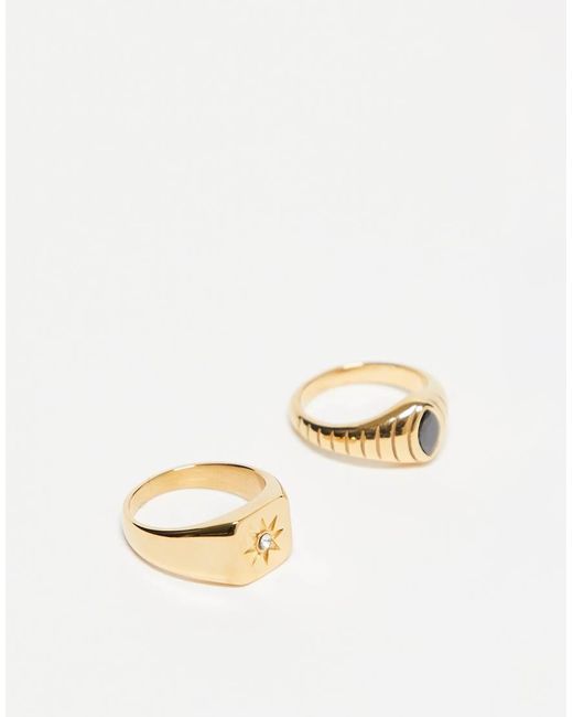 ASOS Set Van 2 Zegelringen Van Waterbestendig Roestvrij Staal Met Kristal in het Natural voor heren