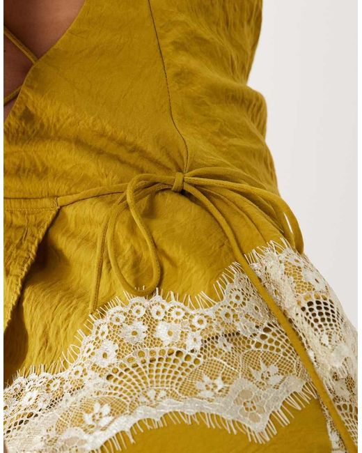 ASOS Yellow Overlay Lace Trim Midaxi Dress With Back Detail