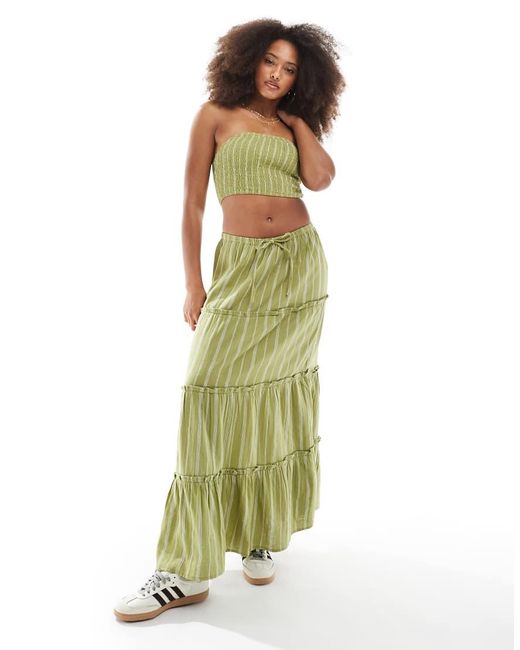 Wednesday's Girl Green Striped Bandeau Top