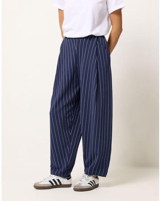 PixieGirl Blue Petite Stripe Barrel Leg Trousers