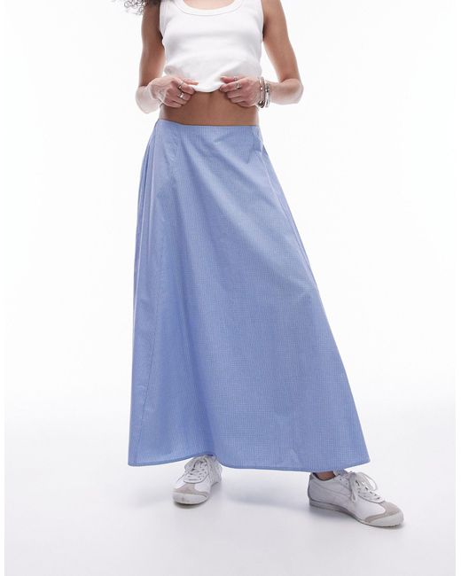 TOPSHOP Blue Midi Cotton Full Skirt