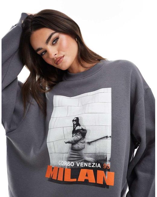 ASOS Gray Oversized Sweatshirt With Milan Graphic