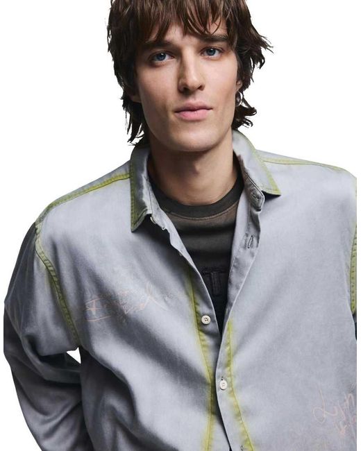 Desigual White Shirt Lettering Worn Effect for men