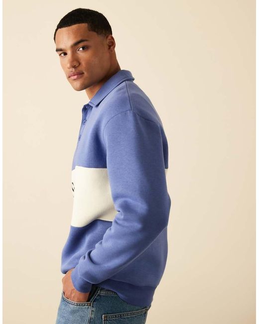 ASOS Blue Polo Sweatshirt With Contrast Panel And Print for men