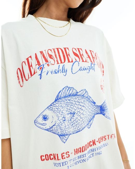 ASOS White Boyfriend Fit T-shirt With Oceanside Seafood Graphic