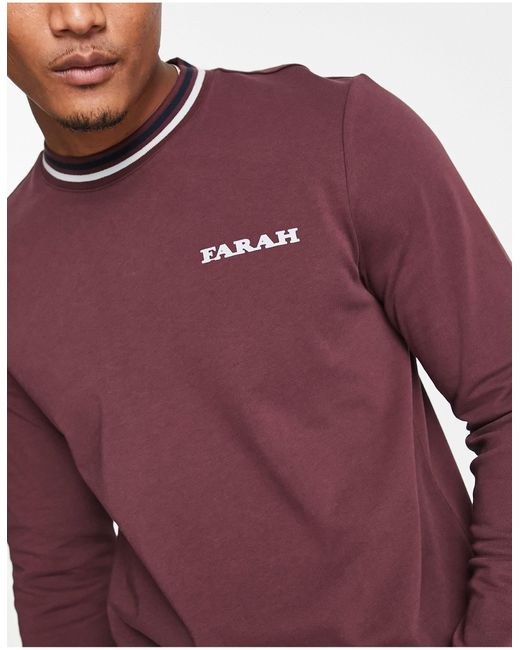 Farah Purple Colorado Tipped Cotton Long Sleeve Top for men